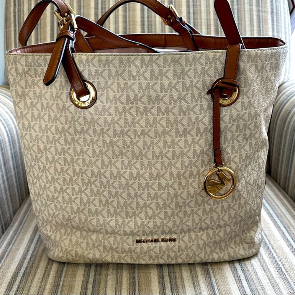 Michael Kors Signature Beige and Brown Tote